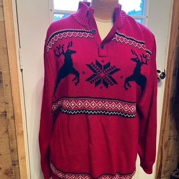 Alan Flusser Other - MENS CHRISTMAS SWEATER ALLAN FLUSSER XXL RED WITH BLACK REINDEER SNOWFLAKES